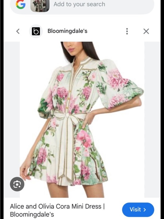 Alice + Olivia Dresses & Skirts - Alice + Olivia White Floral Button-Front Mini Dress with Gold Trim